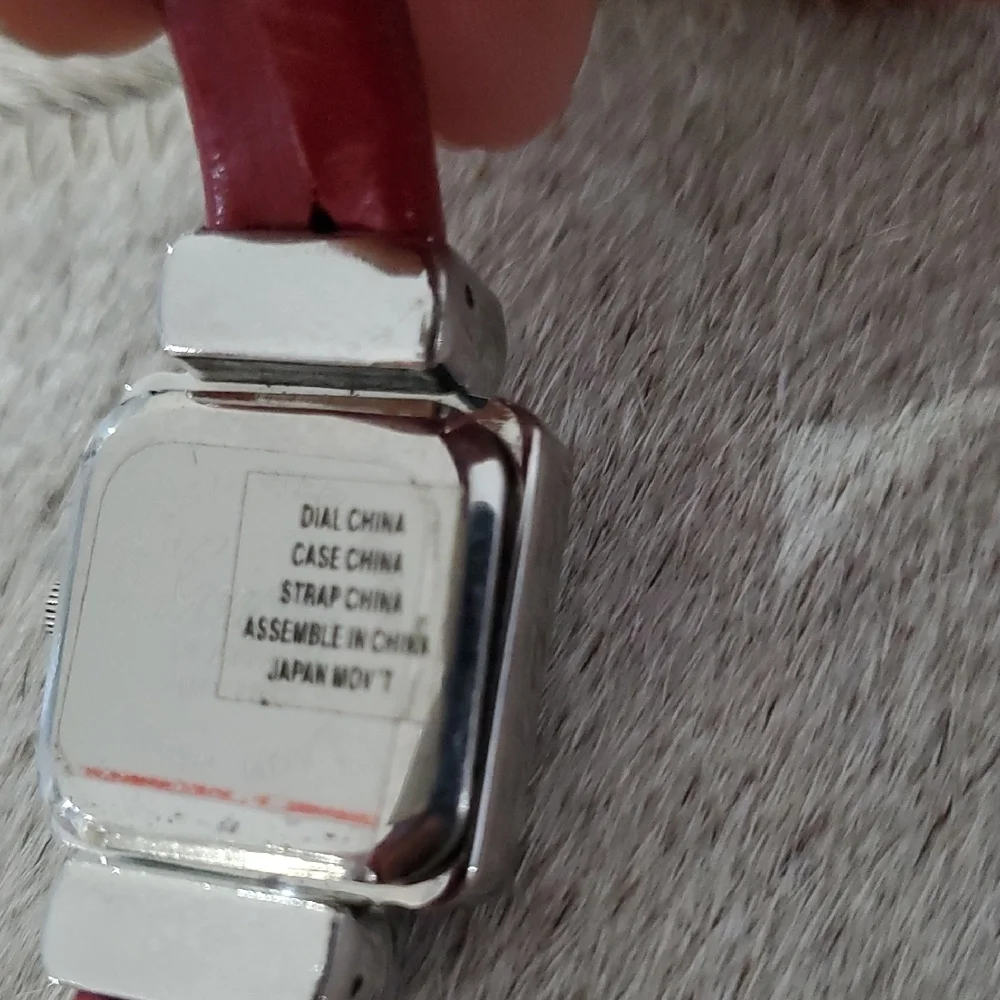 Geneva Women's Watch with Red Strap and Silver Case